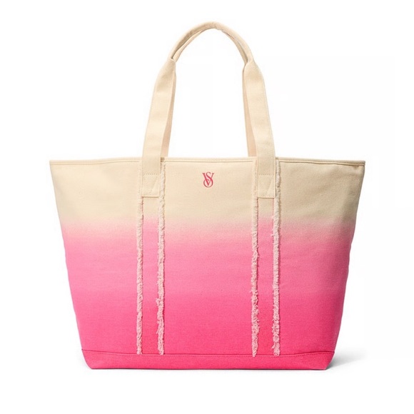 Victoria's Secret Handbags - NWT Victoria’s Secret Ombré Beach Tote Bag Pink & Cream Canvas